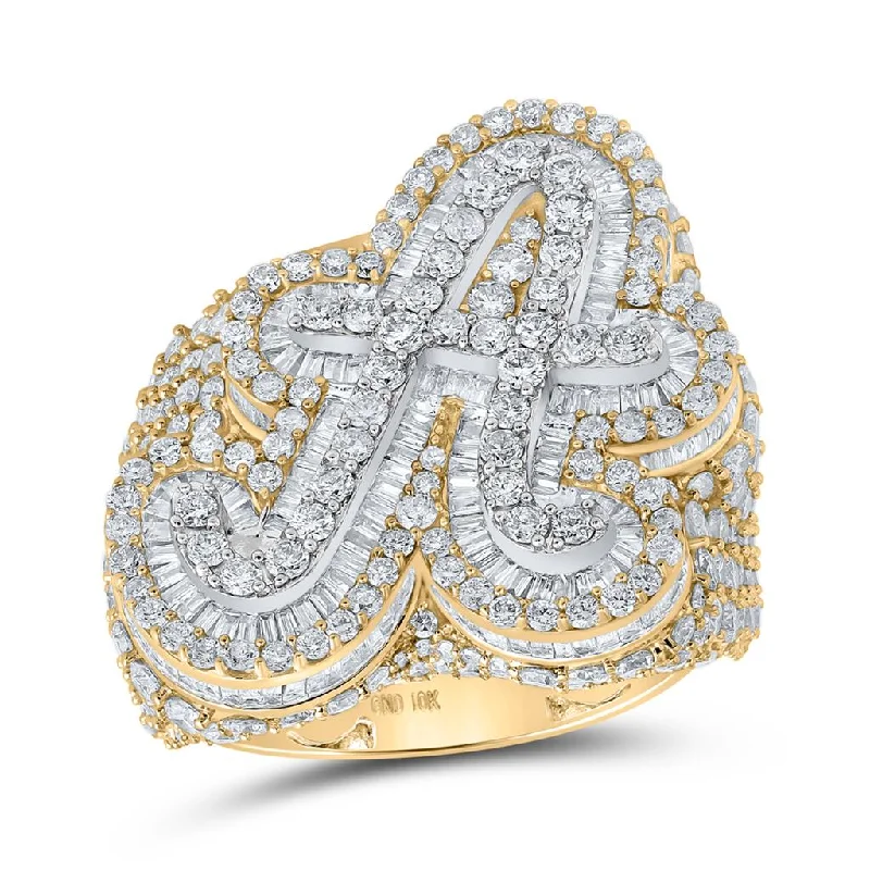 women’s engagement rings with colored diamonds-A-Z Initial Cursive Baguette Diamond Ring 10K Yellow Gold