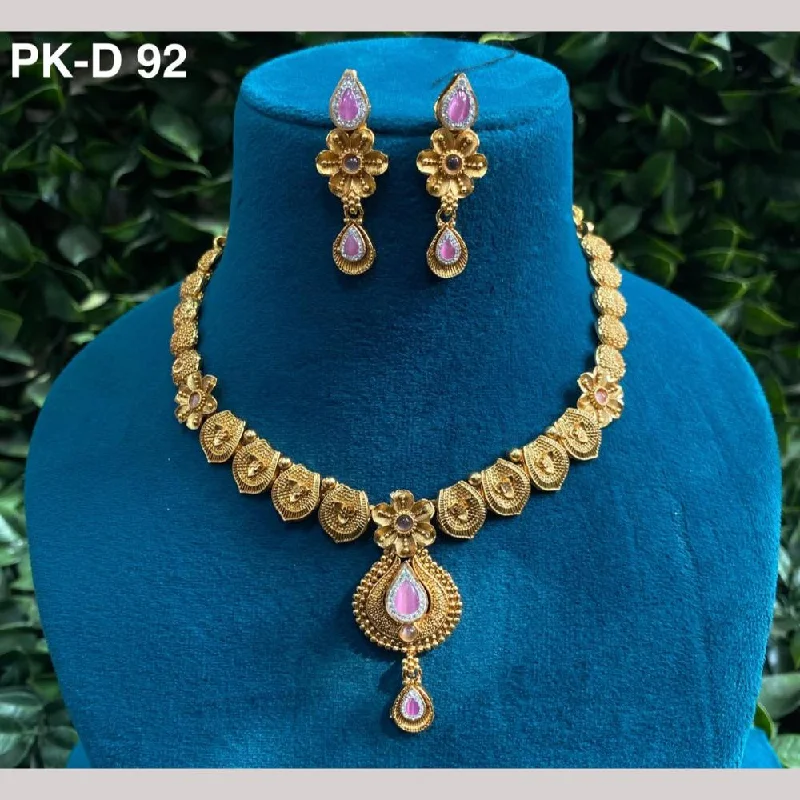 women’s gift necklaces-Amoliya Jewels Gold Plated Pota Stone Meenakari Necklace Set