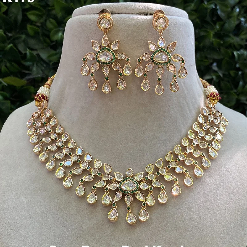 women’s luxury gold necklaces-Royal Kundan Jewellery Gold Plated Polki Kundan Necklace Set