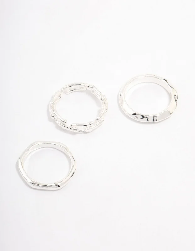 women’s engagement rings-Silver Plated Chain Link Stacking Ring Pack