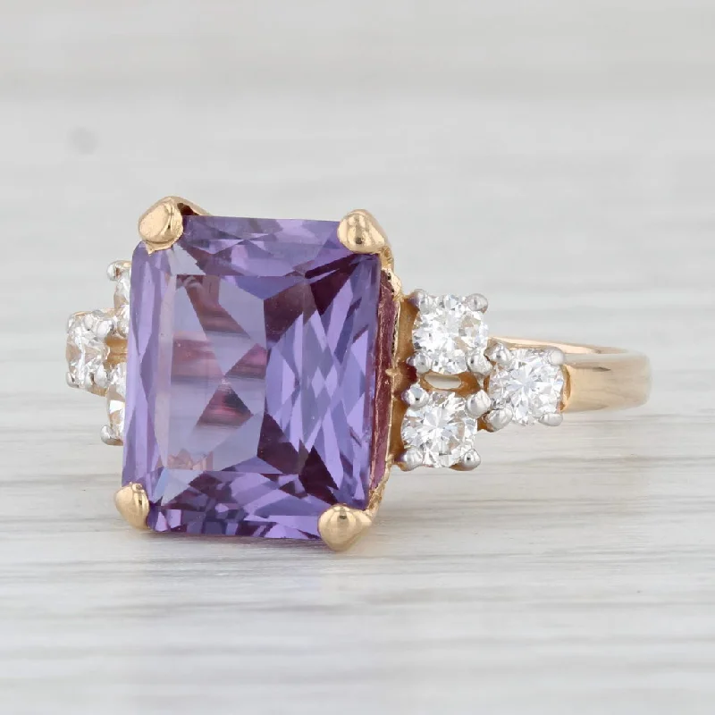 women’s nature inspired engagement rings-8.95ctw Lab Created Purple Color Change Sapphire Diamond Ring 14k Yellow Gold