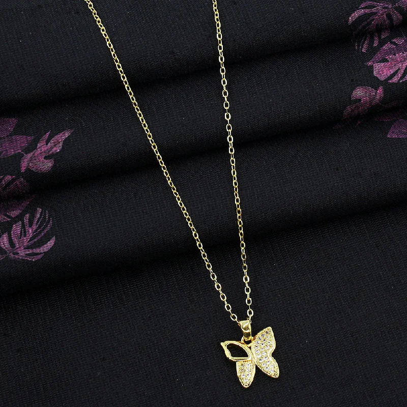 women’s necklace with initials-Mahavir Gold Plated Butterfly Austrian Stone Necklace