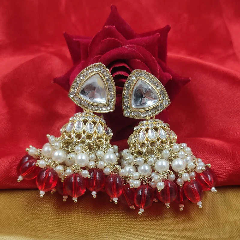 women’s fancy earrings-Gehana Mahal Gold Plated Crystal Stone And Pearl Jhumki Earrings