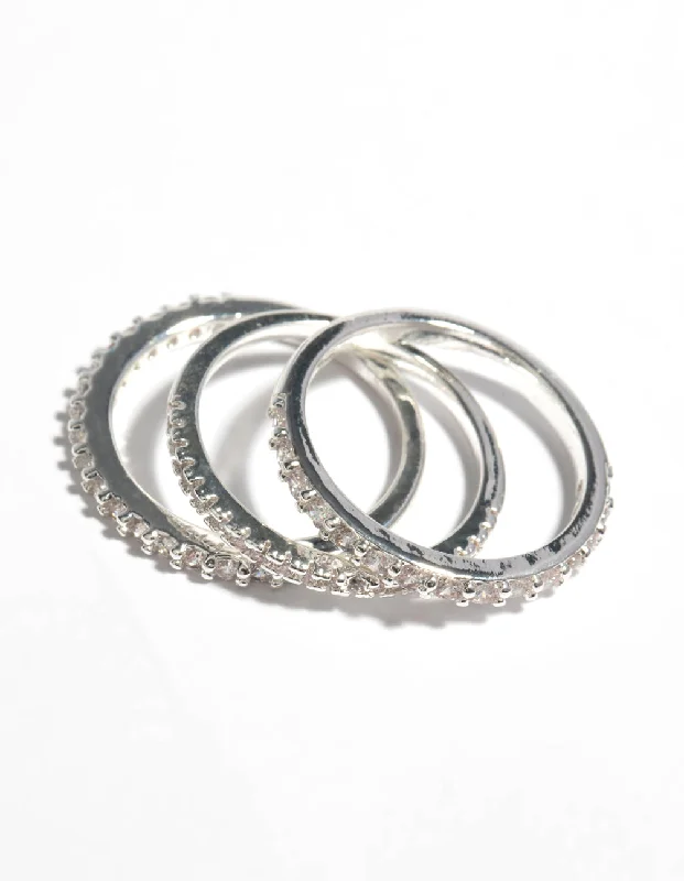 women’s vintage gemstone rings-Silver Cubic Zirconia Fine Ring Stack