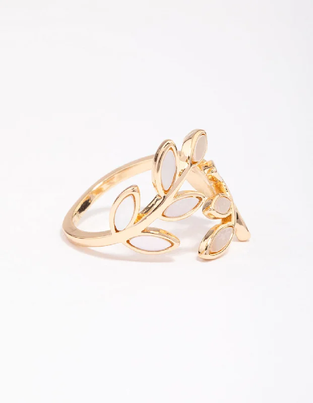 women’s minimalist rings-Gold Cats Eye Laurel Ring