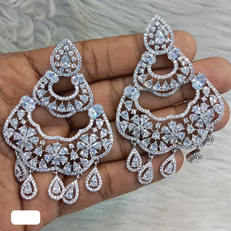 women’s geometric earrings-Jain Jewellers Silver Plated AD Dangler Earrings