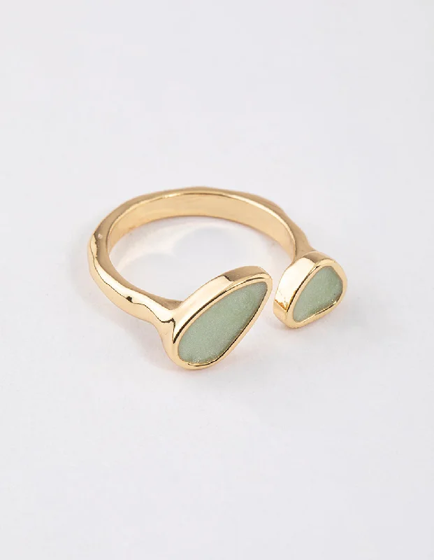 women’s infinity rings-Gold Plated Double Stone Open Ring