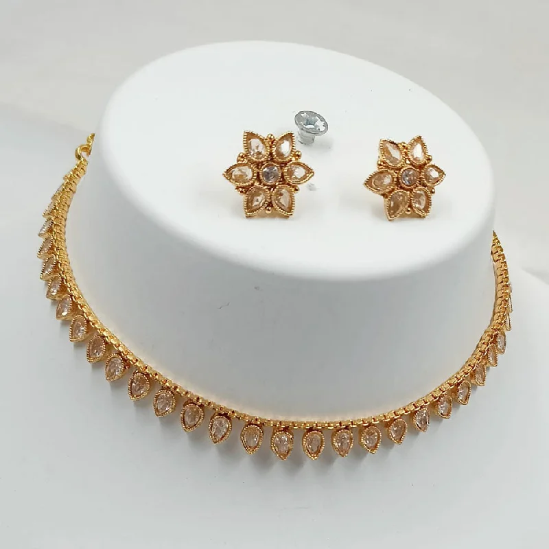 women’s choker necklaces-Padmawati Bangles Gold Plated Crystal Stone Choker Necklace Set