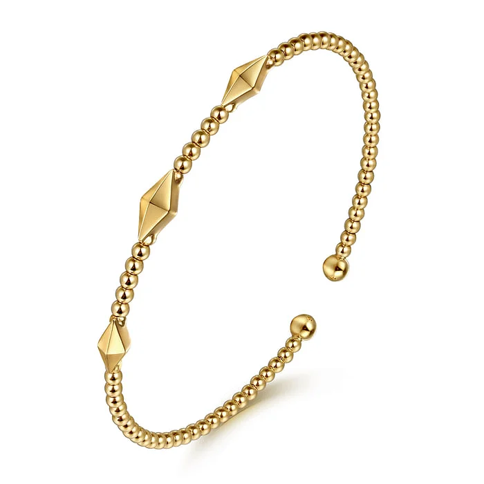 women’s tennis bracelets-14K Yellow Gold Bujukan Pyramid Stations Bangle