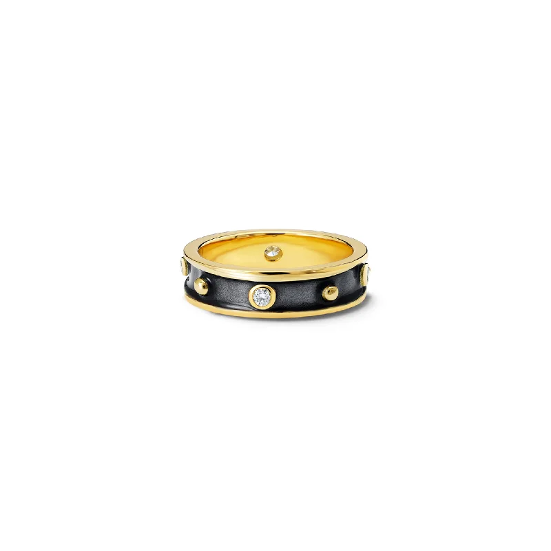 women’s ruby rings-Decimus Ring 18ct Yellow Gold - Black Enamel & Diamond