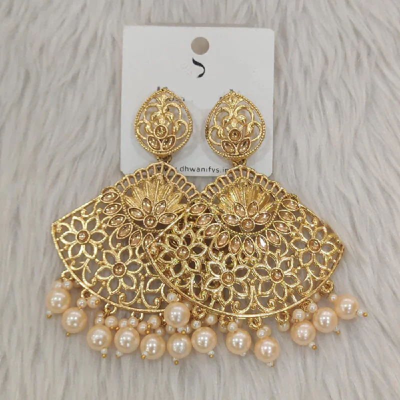 women’s bridal drop earrings-Dhwani Gold Plated Kundan Stone Dangler Earrings