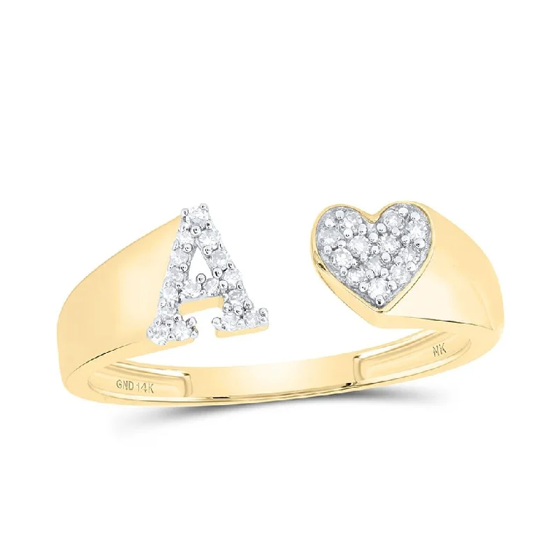 women’s bold engagement rings-Womens Initial Letter Heart Diamond Ring 10K Gold