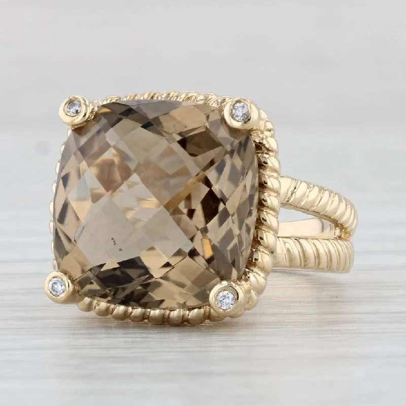 women’s rose gold diamond engagement rings-11.44ctw Smoky Quartz Diamond Ring 14k Yellow Gold Size 5.25 Cocktail