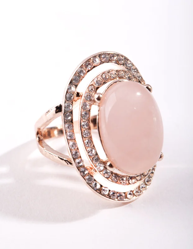 women’s rose gold rings-Rose Gold Pink Stone Diamante Ring