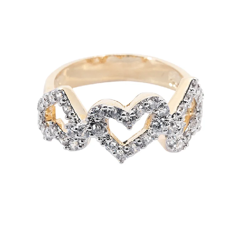 women’s silver statement rings-Interlocking Pave Hearts Band