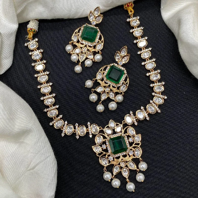 women’s crystal pendant necklaces-Royal Kundan Jewellery Gold Plated Polki Kundan  Necklace Set