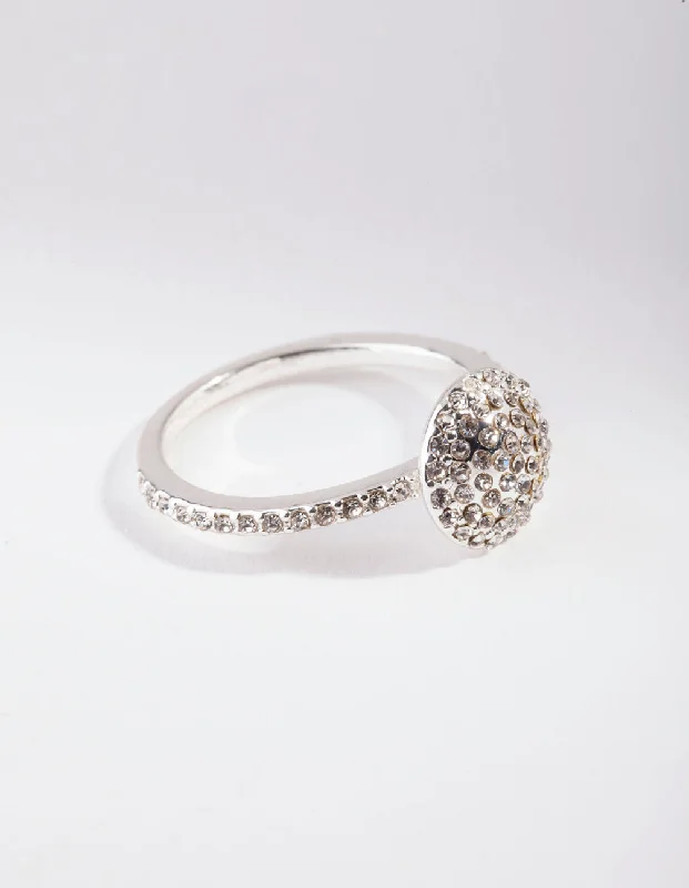 women’s boho rings-Silver Diamante Round Ring