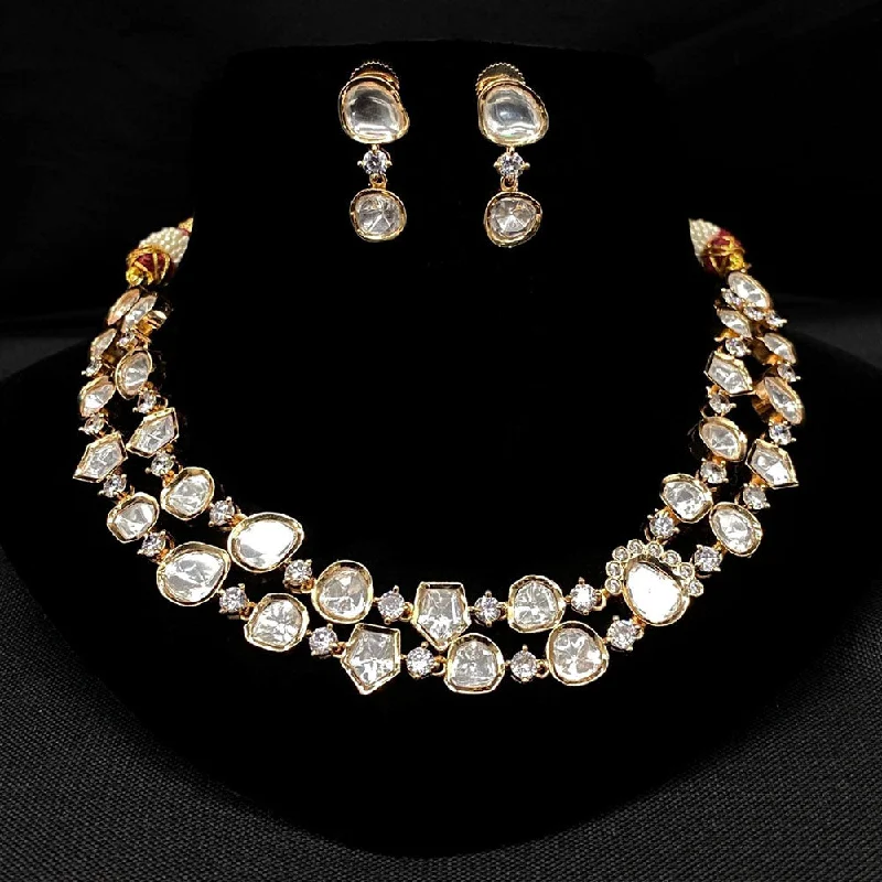 women’s luxury pendant necklaces-Royal Kundan Jewellery Gold Plated Polki Kundan Necklace Set