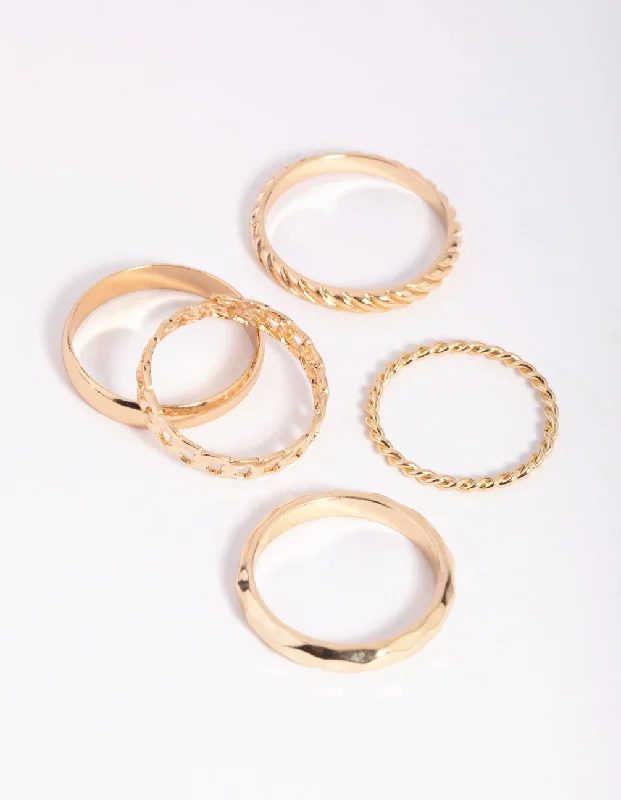 women’s sparkling rings-Gold Chain Link Ring 5-Pack