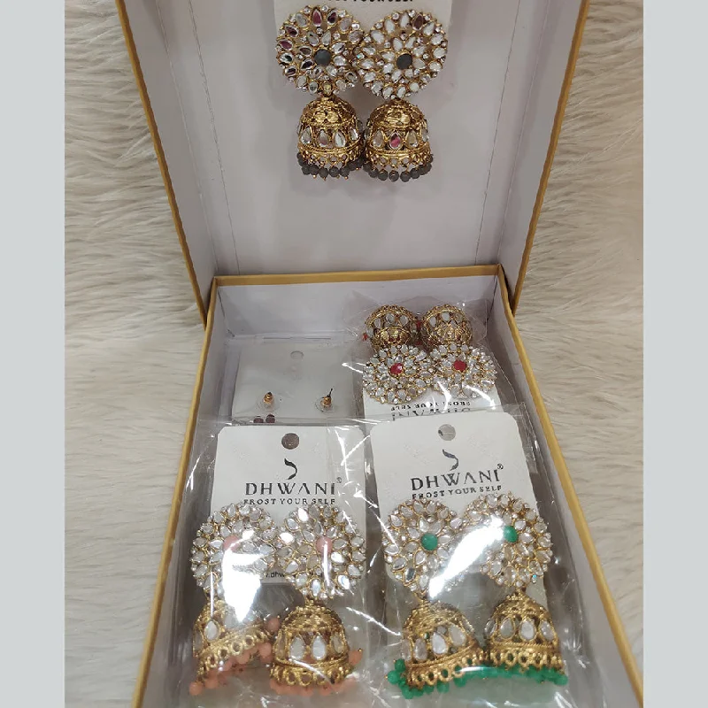 women’s clip-on earrings-Dhwani Gold Plated Mirror Jhumki Earrings (Assorted Color)