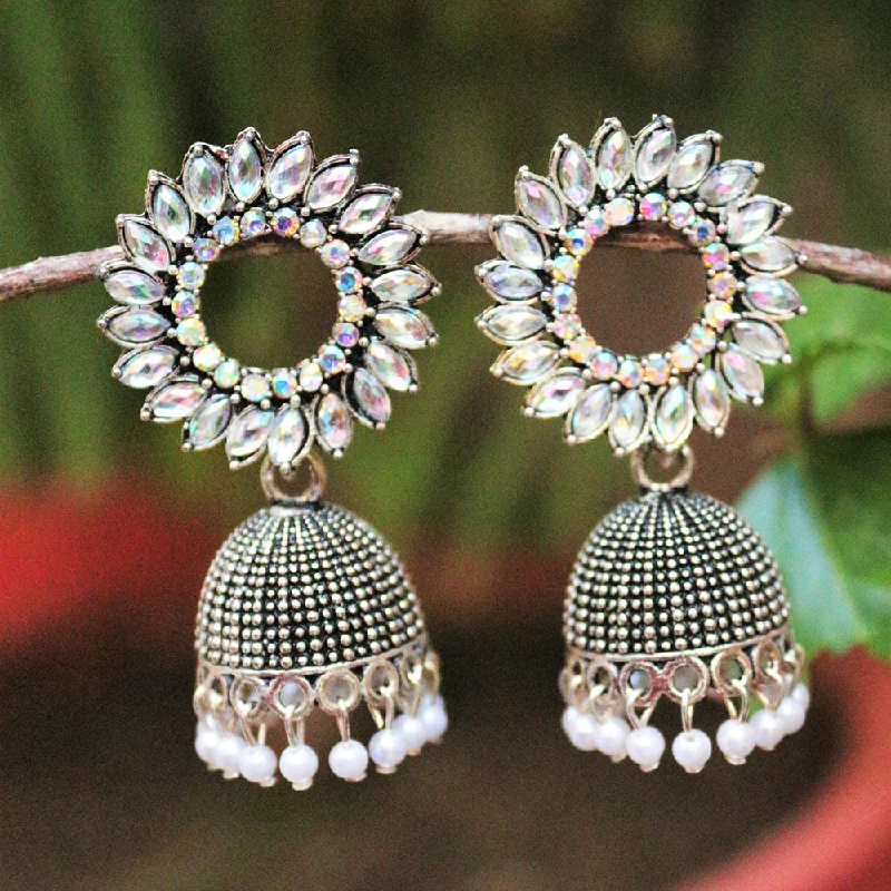 women’s rhinestone earrings-H K Fashion  Silver Plated  Crystal Stone  Jhumki Earrings