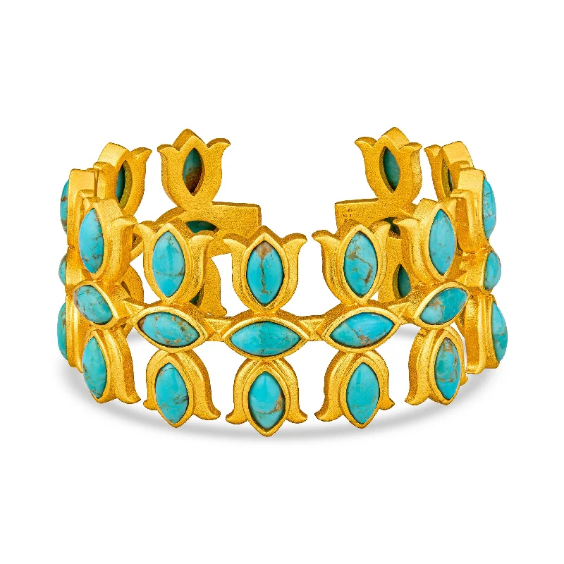 women’s designer bangles-Flower Crown Cuff - Turquoise