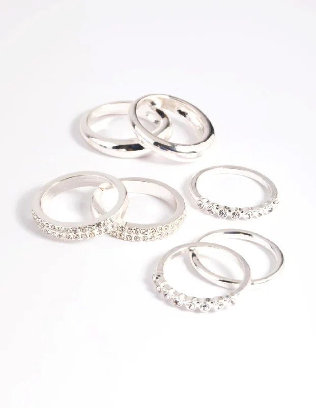 women’s unique gemstone rings-Silver Diamante Ring Stack Pack