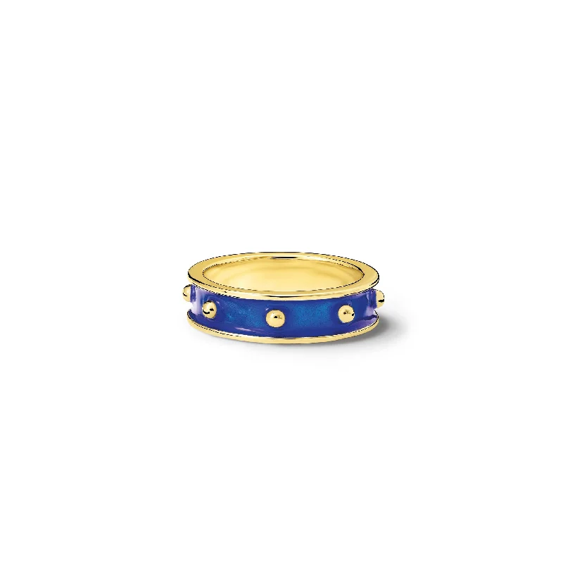 women’s statement rings-Decimus Ring 18ct Yellow Gold - Dark Blue Enamel