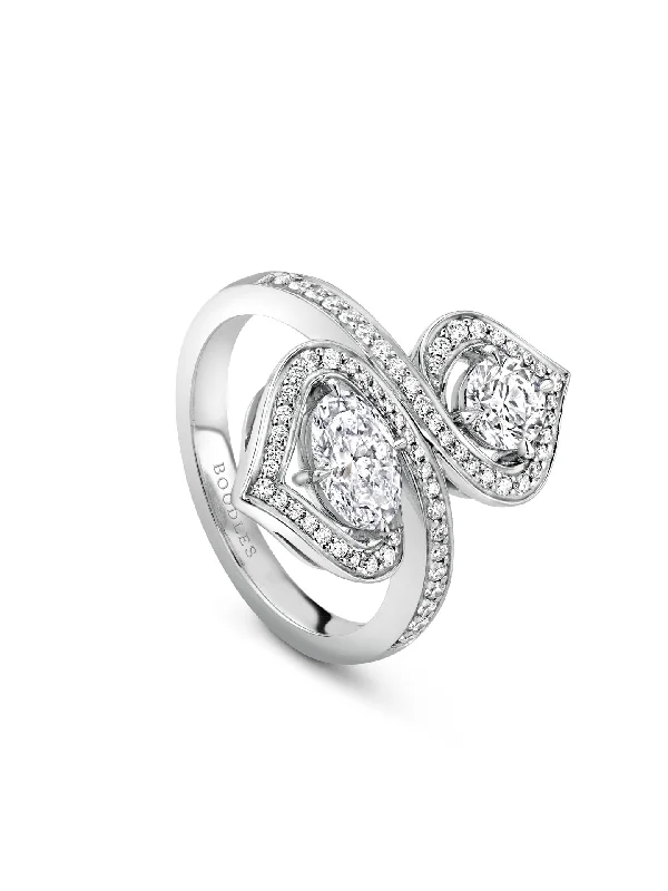 women’s stackable engagement rings-Woodland Double Motif Platinum Diamond Ring