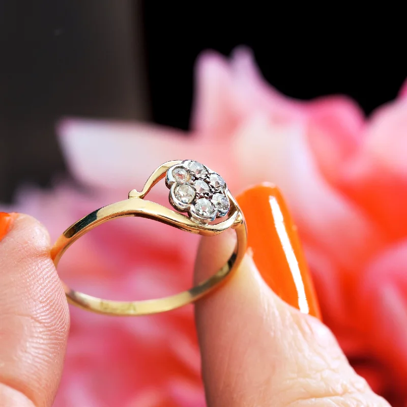 women’s engagement rings with diamonds and sapphires-Sweet Antique Edwardian Floral Diamond Ring