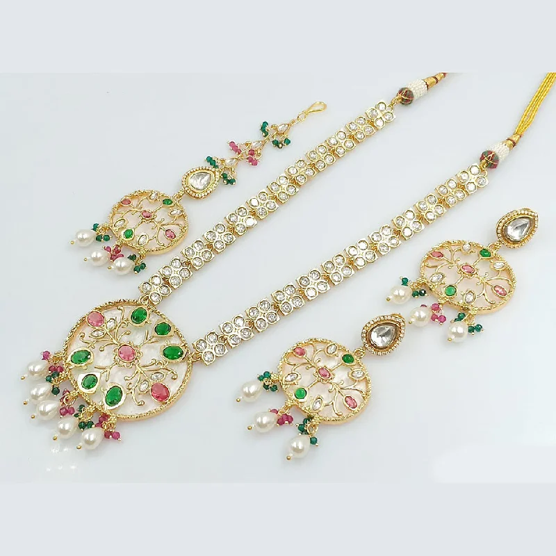 women’s crystal necklaces-JCM Gold Plated Kundan Long Necklace Set