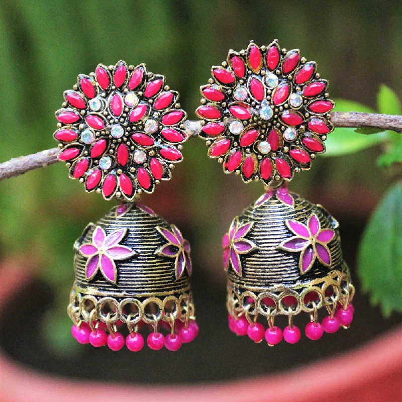 women’s ruby earrings-H K Fashion Antic Gold Plated Austrian Stone Pearls Jhumki Earrings