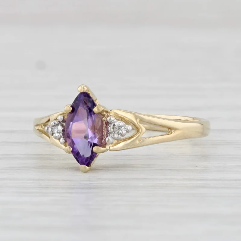 women’s vintage engagement rings-0.50ct Marquise Amethyst Diamond Ring 14k Yellow Gold Size 6.75