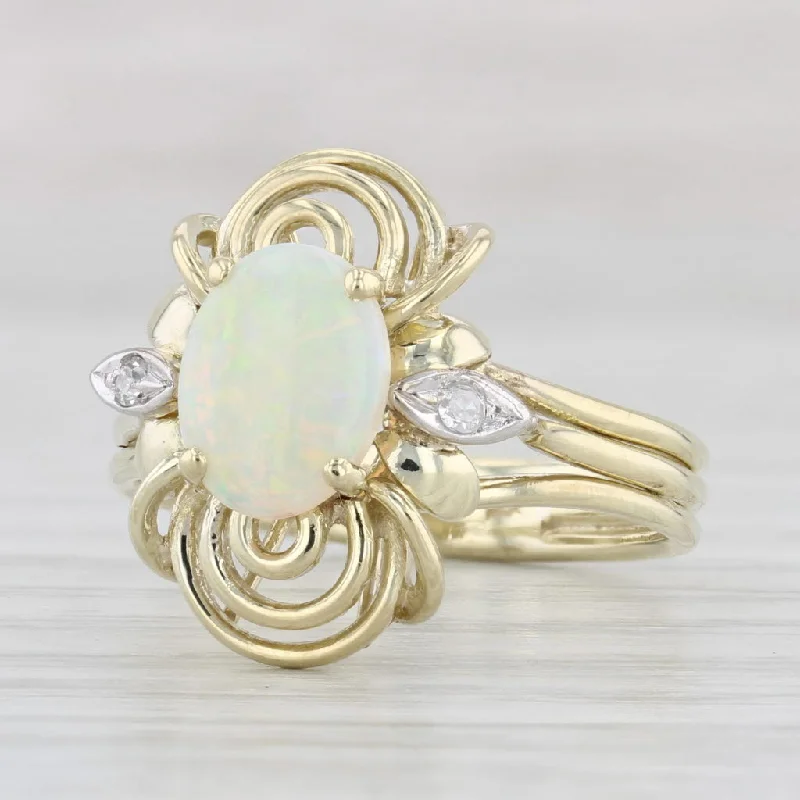 women’s rose gold engagement rings-Oval Opal Cabochon Diamond Ring 14k Yellow Gold Size 7