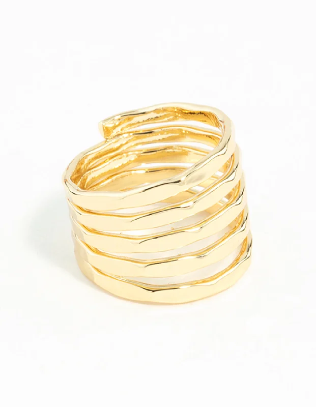 women’s luxury diamond rings-Gold Molten Layered Ring