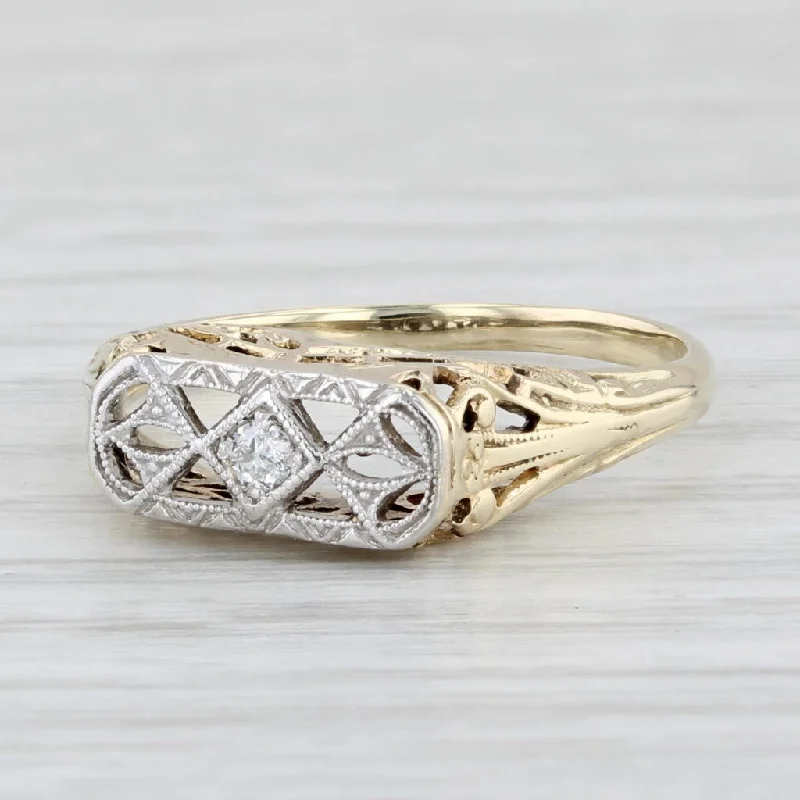 women’s unique diamond engagement rings-Vintage Diamond Ring 12k Yellow Gold Size 6.25 Ornate Open Work