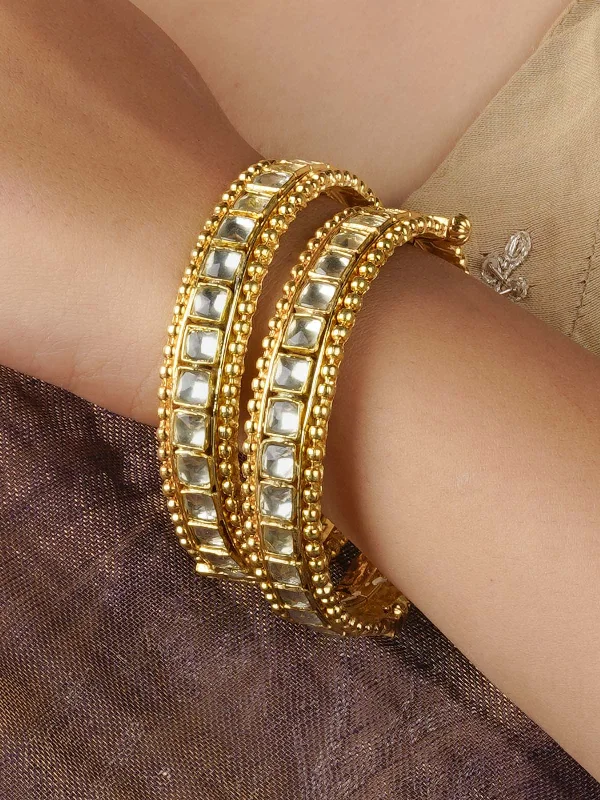 women’s infinity bangles-White Color Gold Plated Jadau Kundan Bangles - MB68A