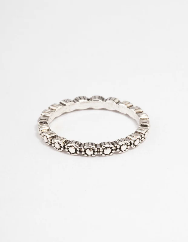 women’s diamond halo rings-Antique Silver Tiny Flower Ring