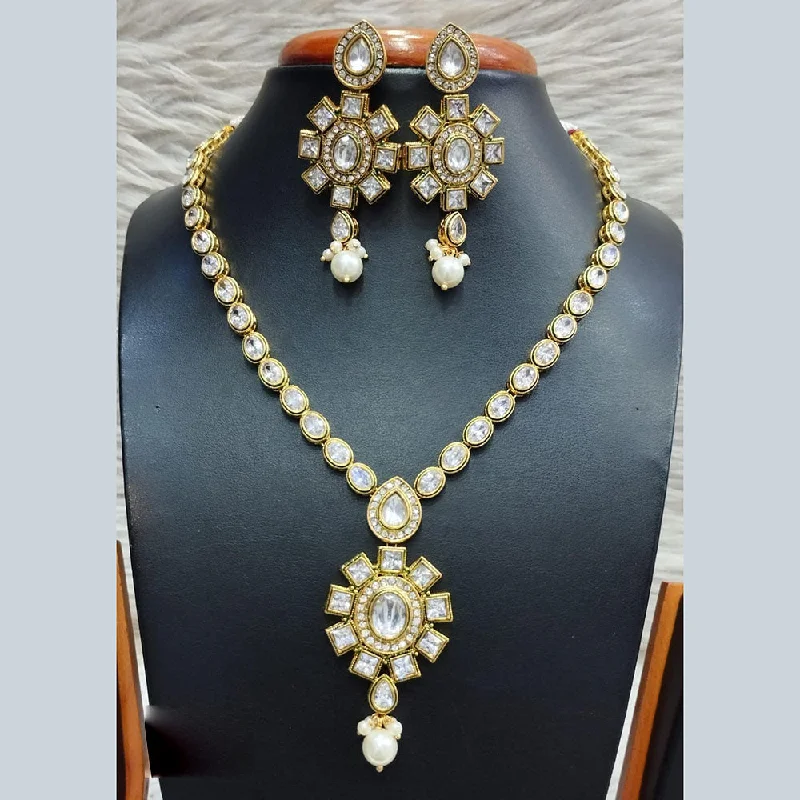 women’s fashion chain necklaces-Jain Jewellers Gold Plated Polki Kundan Necklace Set