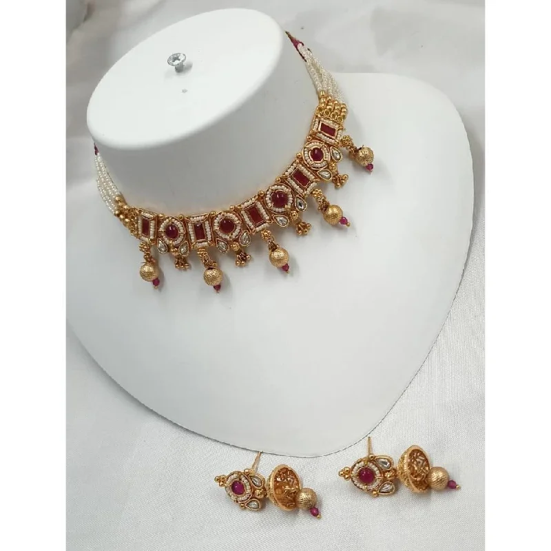 women’s simple necklaces-Akruti Collection Gold Plated Kundan Stone And Pearls Choker Necklace Set