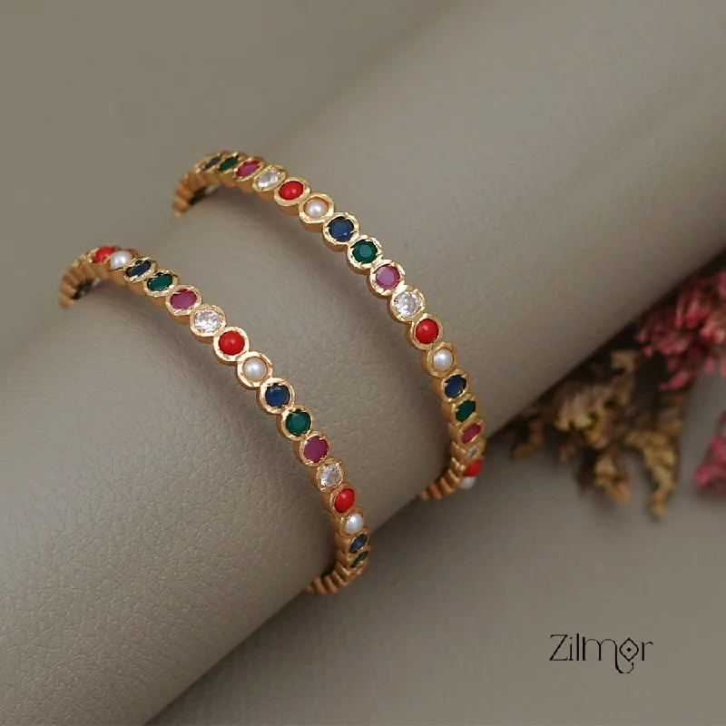 women’s large bangles-SN1011484 - Traditional Navaratna Stones  Bangle (Pair)