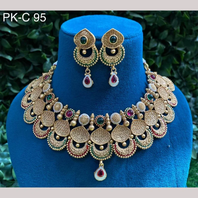 women’s bridal pendant necklaces-Amoliya Jewels Gold Plated Pota Stone Meenakari Necklace Set