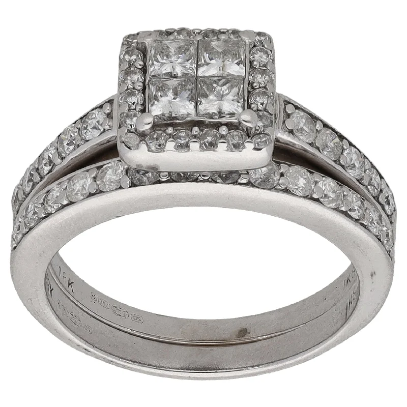 women’s platinum and diamond engagement rings-18ct White Gold 1.08ct Diamond Ring Set Size K