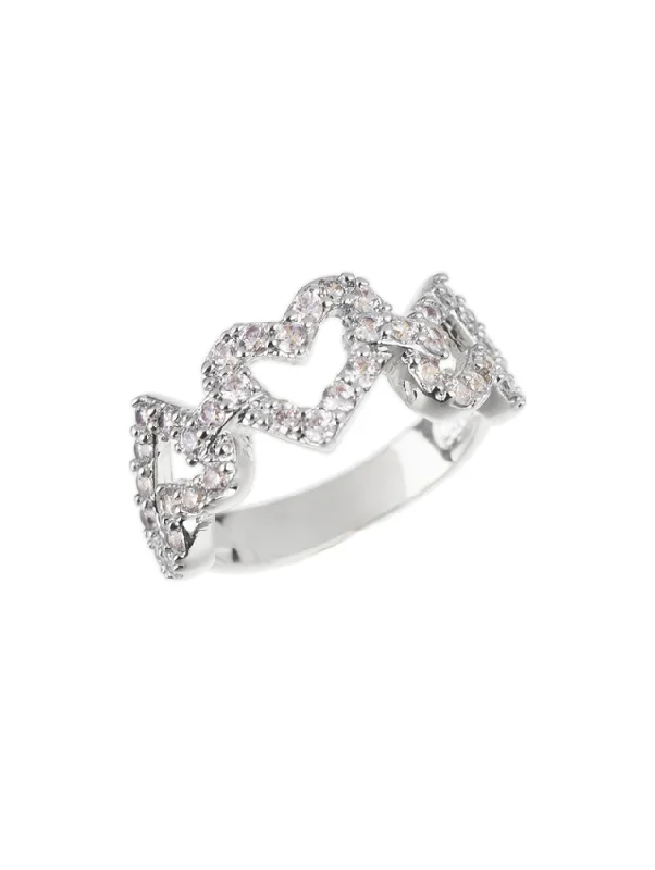 women’s black diamond rings-Interlocking Pave Hearts Band