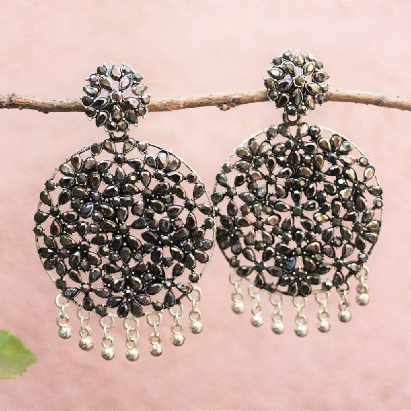 women’s rhinestone earrings-H K Fashion Silver Plated Crystal Stone And Pearls Jhumki Earrings