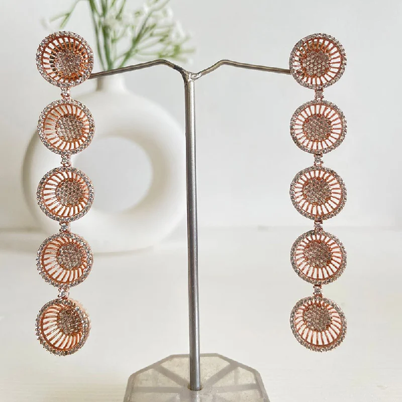 women’s rose gold earrings-Shagna Rose Gold Plated AD Stone Dangler Earrings