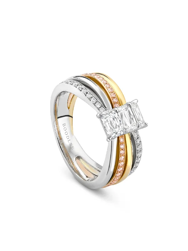 women’s custom gold engagement rings-Ribbons Ashoka Tri Colour Diamond Ring