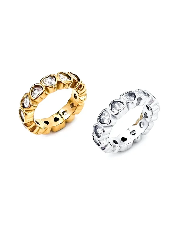 women’s gold rings-Rynlee Crystal Heart Ring