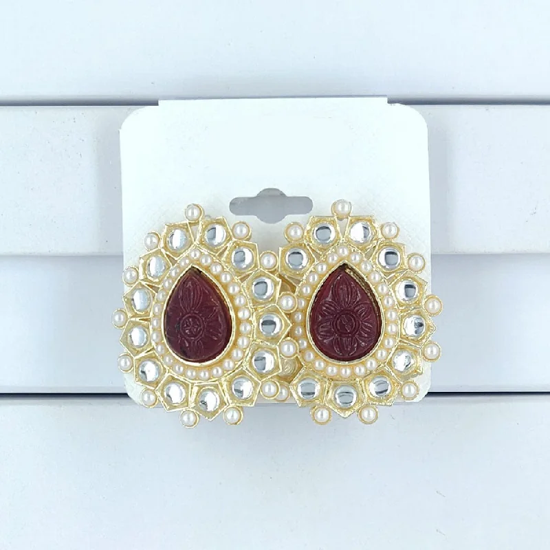 women’s diamond earrings-Corbeda Fashion Gold Plated Kundan Stone Stud Earrings