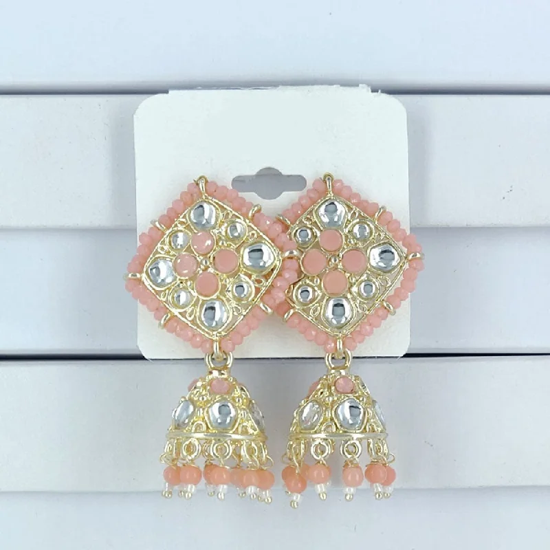 women’s halo earrings-Corbeda Fashion Gold Plated Kundan And Beads Jhumki Earrings